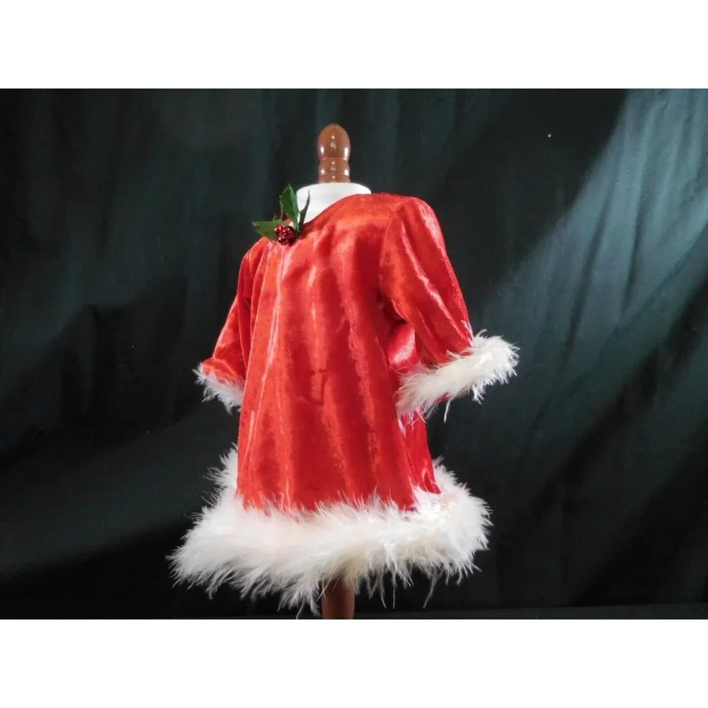 American Girl Bitty Baby red Dress White‎ flux fur trim Christmas Holiday 2000